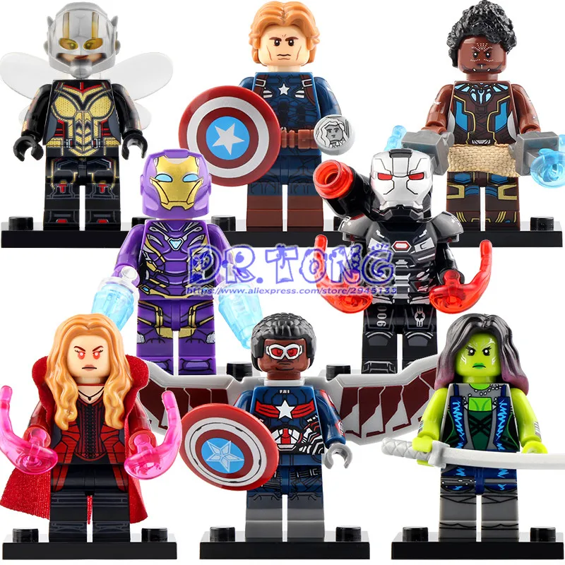 

50pcs Super Heroes Scarlet Witch Shuri Gamora Pepper Captain American War Machine Wasp Figure Building Block For Chil Toys X0263
