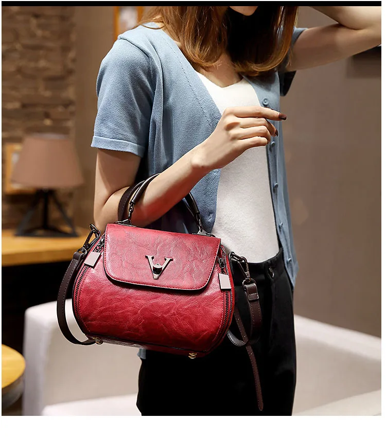 Cow Leather Women Shoulder Bags 2021 Solid Color Crossbody Messenger Purse Retro Top-Handle Bag Tote Shopping Handbags
