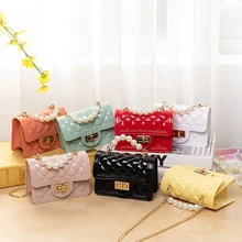 

Women Mini Handbag New Elegant Shoulder Messenger Portable Chain Bag Girl PVC Jelly Bag Pearl Crossbody Rhombus Small Square Bag