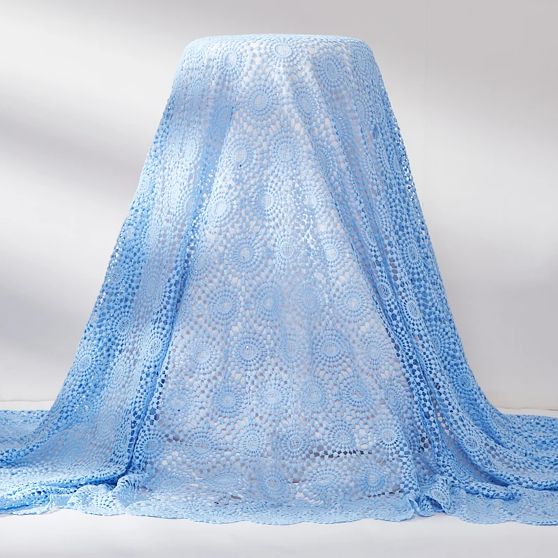 

Lace Fabric Blue African Guipure Lace Fabric 2021 Water Soluble Mesh Embroidered Nigerian Fabics Wedding Dress For Women A 2523