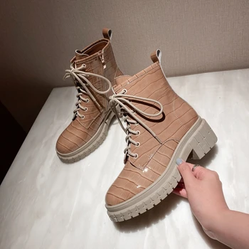 

Women's ankle boots natural leather autumn and winter womens designer boots cyberstar warm shoes Patent Embossed stone pattern