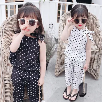 

Summer Girls Chiffon Clothes Set 2020 New 1-5 Years Baby Kids Polka Dot Shirt+pants 2 Pcs Suit Children Clothing Set
