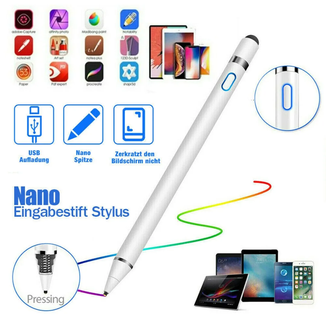 

Active Stylus Pen 1.5mm Fine Tip Pencil Rechargeable 2-in-1 for Android/iOS Tablet Active Stylus Pen Capacitive Touch Screen