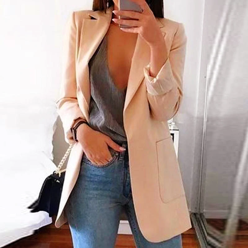 

Autumn Khaki Notched Women's Blazer Jacket Single Breasted Formal Black Work Female Blazers 2019 Pockets Office Lady Jackets