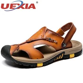 

UEXIA Summer Sandals Men Leather Classic Roman Sandals 2019 Slipper Outdoor Sneaker Beach Flip Flops Men Water Trekking Sandals