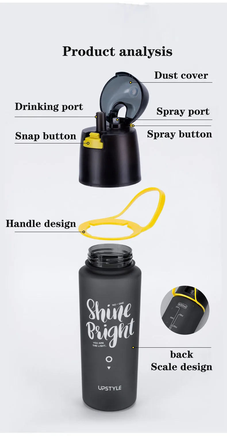 NANGUFANG/600ml water bottle plastic water bottle for outdoor sports fitness cycling hiking Portable leakproof my water bottles