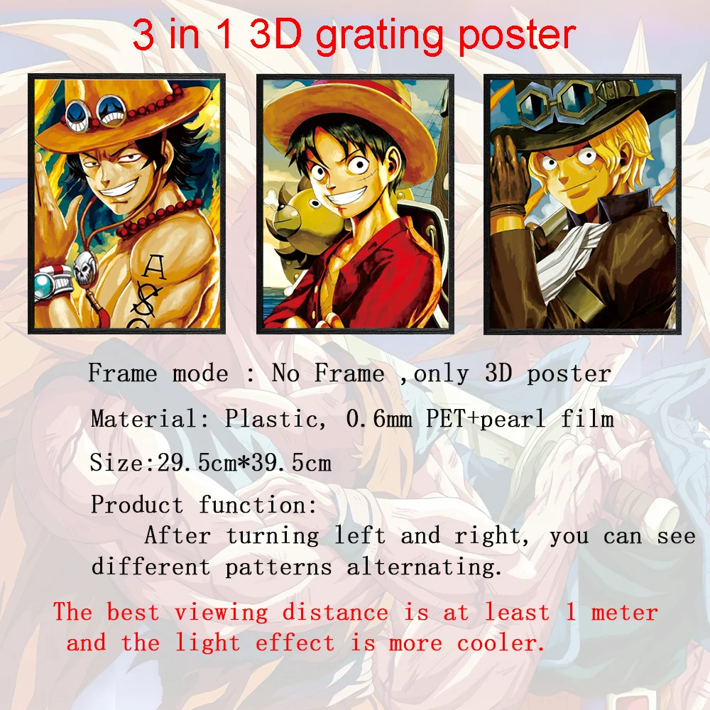 Luffy Ace Sabo Flip Gradient Poster Anime 3d Lenticular Poster One Piece Painting Artwork Home Decor Wall Cover Birthday Gifts Painting Calligraphy Aliexpress