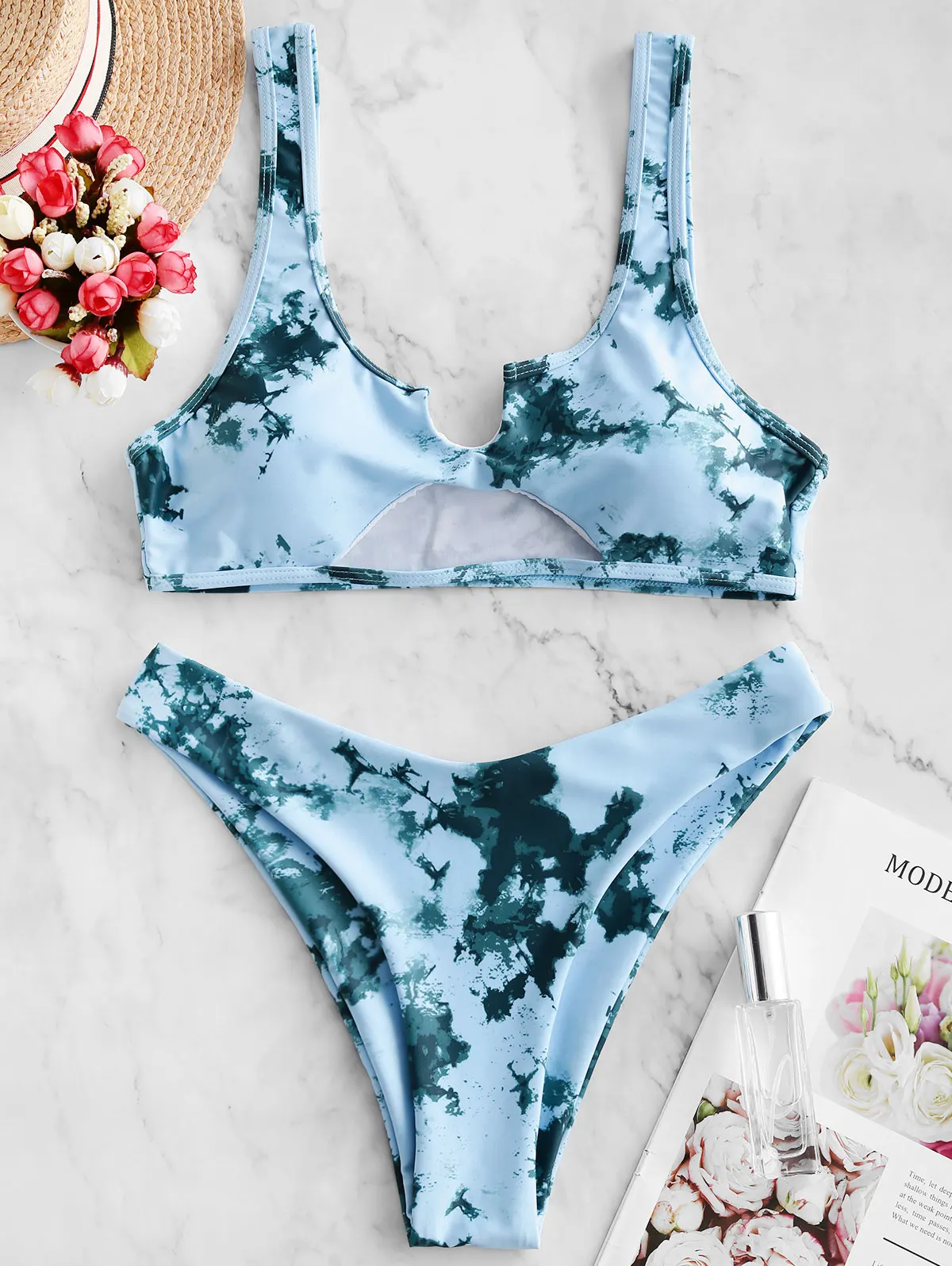 Tie dye high cut bikini swimsuit Clearance