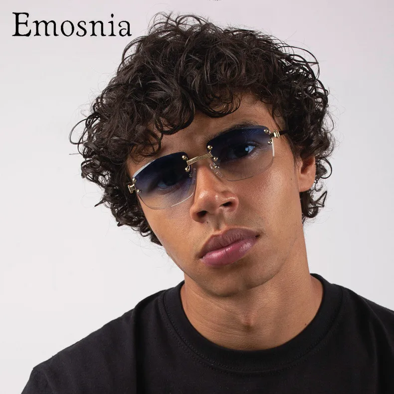 

2022 New Rimless Square Sunglasses Men Gradien Blue Lens Metal Unisex Sun Glasses For Men Frameless TOP Quality Eyewear UV400