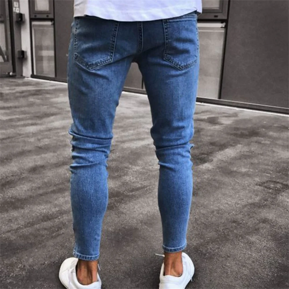 EH·MD® Embroidered Micro-Chapter Jeans Men's Cotton Tight-Fitting Breathable Holes Scratched Slim Fit Ankle-length Pants Wearing
