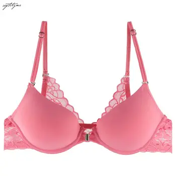 

Softrhyme Fashion Bra Spring And Summer Sexy Front Button Closure Bra Underwear Buckle Female Small Chest Underwire Bra 34-40 C