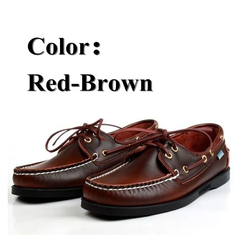 Men Genuine Leather Docksides Classic Boat Shoes Designer Sneakers For Hommme Femme Dark Red Brown Loafers Y032 | Обувь