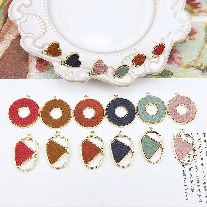 

2018 korean fashion alloy bottom leather fabric round irregular heart-shaped drop earrings for women diy jewelry accessories