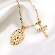 Длинная цепочка, ожерелье с крестом Девы Марии, женские подвески, колье, ожерелье, ювелирные изделия, подарки для женщин