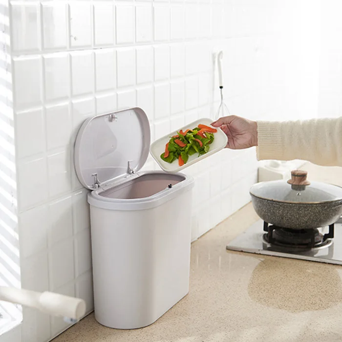 Trash Can Double Layer Plastic Stylish Garbage Press Type Can with Trash Bag Holder 899