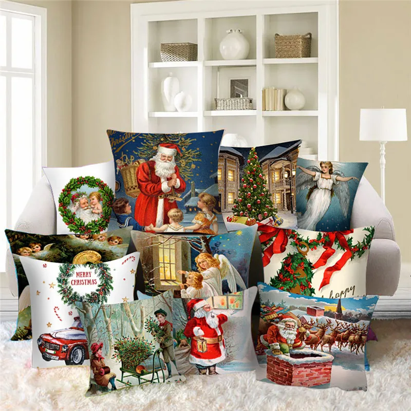 

Christmas Series Home Decor Polyester Peach Skin Pillow Case 18x18in Pillowcases Polyester Throw Pillow Case Striped Geometric@B
