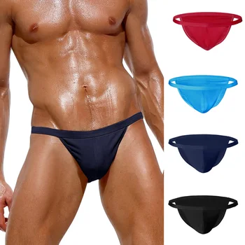 

Men's Fashion Sexy Nylon Solid Color Triangle Thong Bikini Swimming Trunks