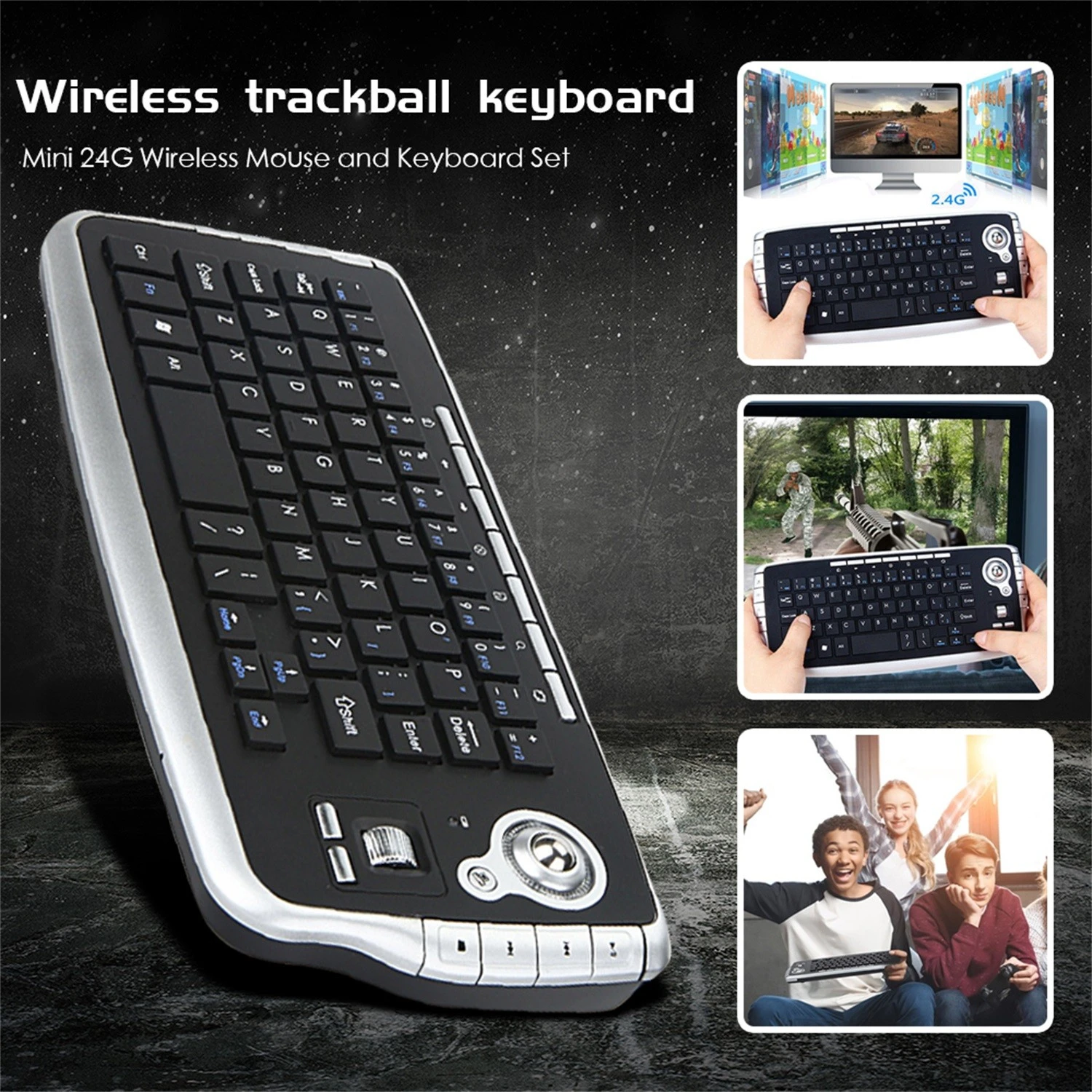 Wireless Trackball Keyboard Mini 2.4g 2in1 Multimedia Mouse And Keyboard Sets Computer Pc Mice