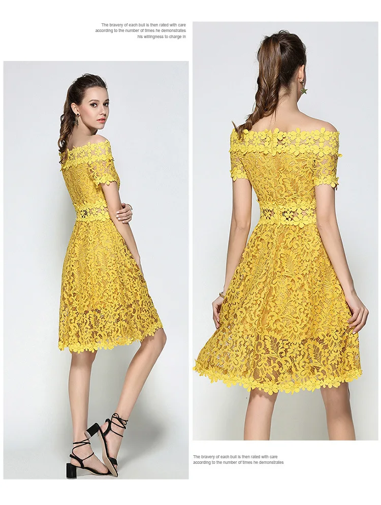 Коктейльные платья для девочек с открытыми плечами, желтое кружевное мини-платье с вырезами, платье с короткими рукавами