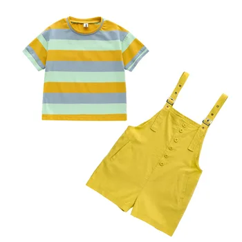 

rainbow 2pcs sets age for 3-12 yrs little girls back to school outfits t-shirts+overalls 2020 new summer casual children clothes