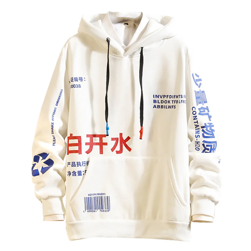 

Men's Korean Style Sweatshirt Printing Patchwork Hoodie Japanese Streetwear Hip-hop Long Sleeves Sweatershirt Off White Tops #VK