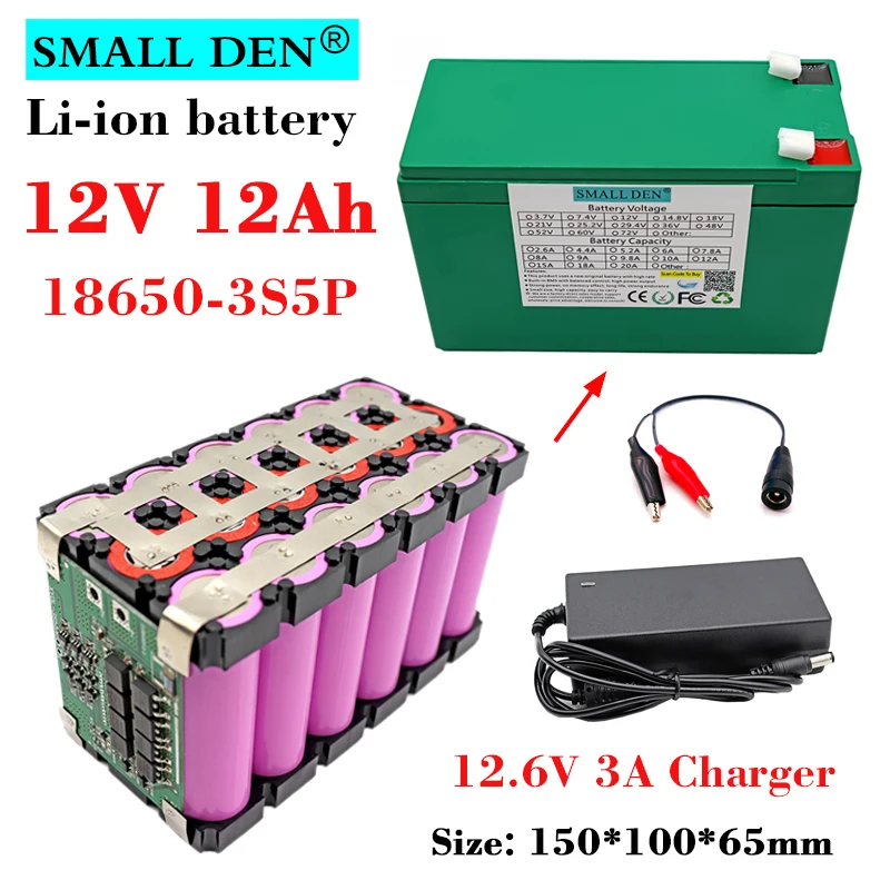 12V 12Ah 18650 li-ion battery pack 3S5P 12000mAh for Sprayer device Kids toys 250W UPS Power Supply BMS + 12.6V 3A Charger | Электроника