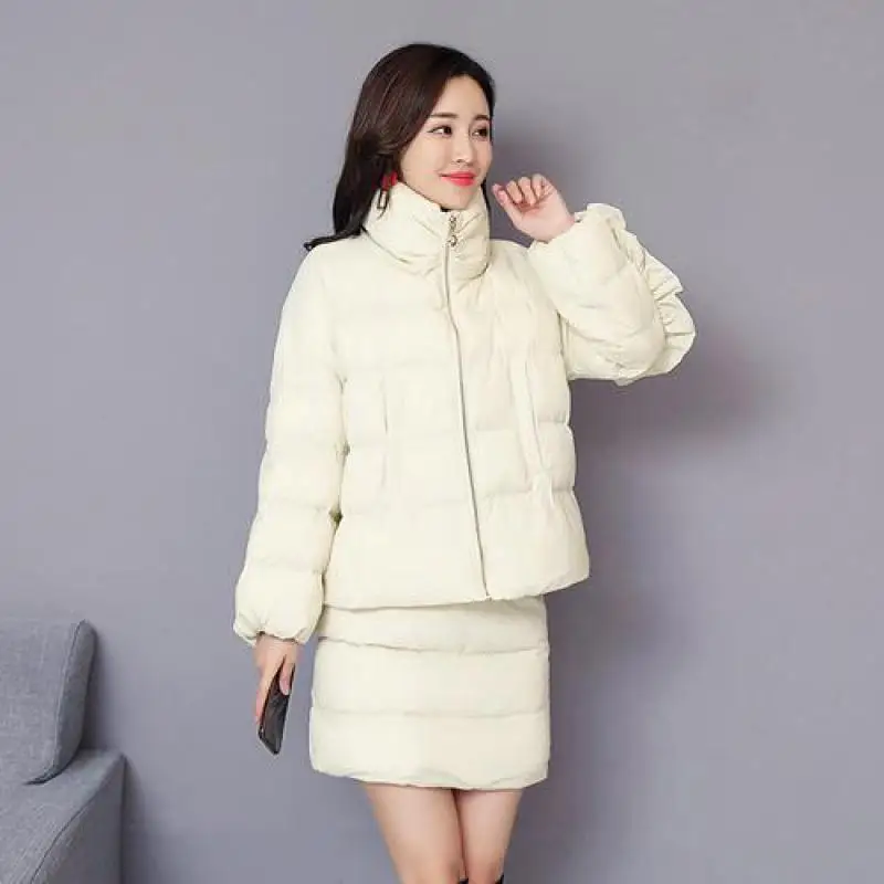 Женский комплект из 2 предметов зимний модный с юбкой пальто на молнии длинным