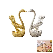 ZLCA Swan Fruit Base Holder Forks Set Stainless Steel Salad Dessert Forks Coffee Spoon Cake Tableware Zero Waste Flatware swan base holder fruit forks set stainless steel salad dessert forks spoon coffee cake tools tableware 4yang