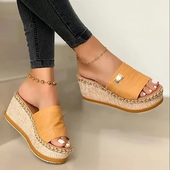 

Dropshipping 2020 New Summer Women's Sandals Peep-Toe Shoes Woman High-Heeled Casual Wedges For Women High Heels Shoes