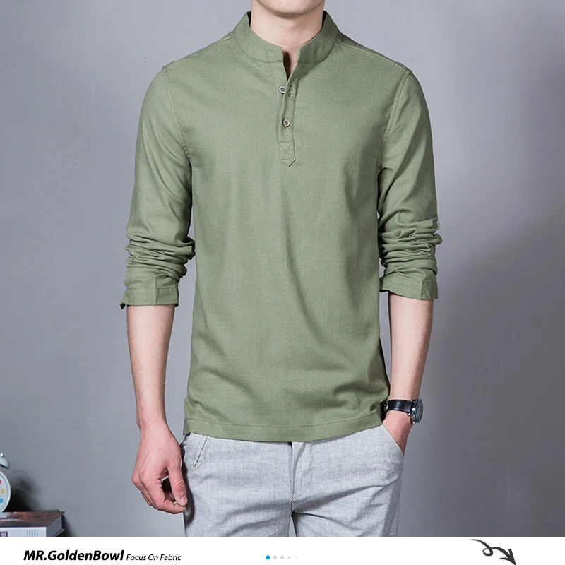 BU2H Men Stand Collar Big & Tall Chinese Style Cotton Linen Slim 3/4 Sleeve Shirt