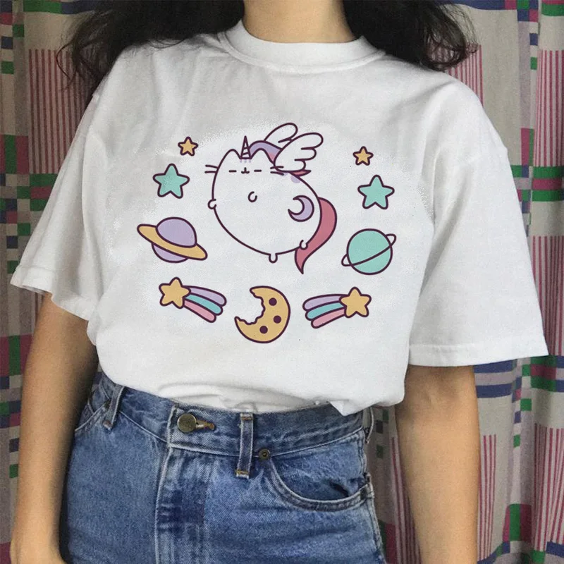 Футболка pusheen cat, harajuku, женская футболка, женская футболка, забавная одежда, эстетическая футболка, Топы, футболка с рисунком, 90s
