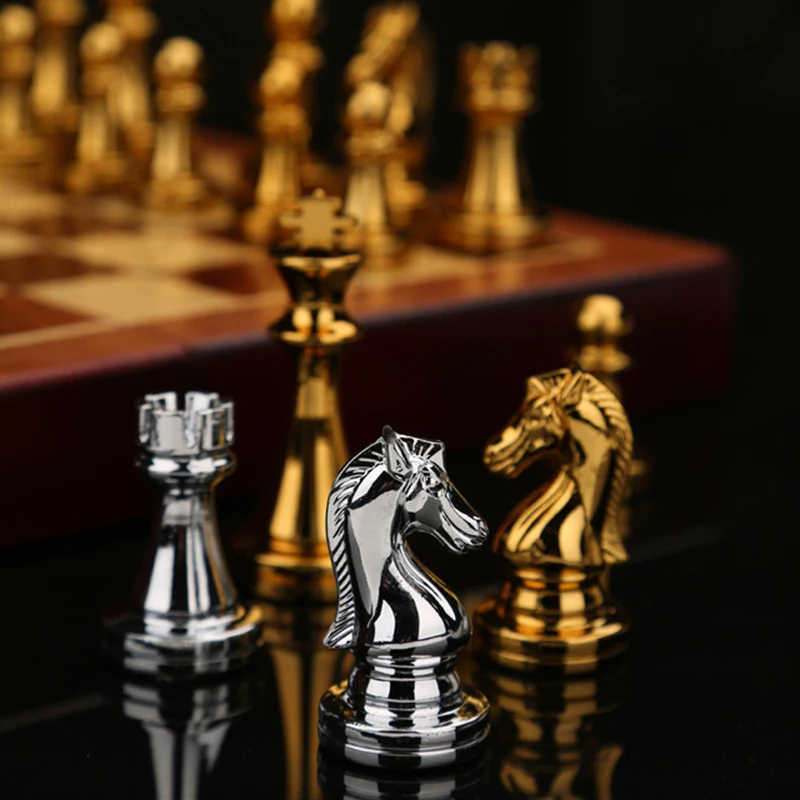 Professional Chess Pieces International Metal 30*30cm Folding Table Games with Wooden Box Children and Aldult Gift Ornaments New | Спорт и