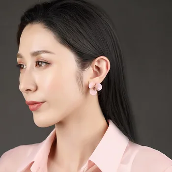 

China Ethnic Style Fashion Vintage Pink Glaze Petal Flower Drop Earrings for Women Party Cute Jewelry Gift Brincos For Girls