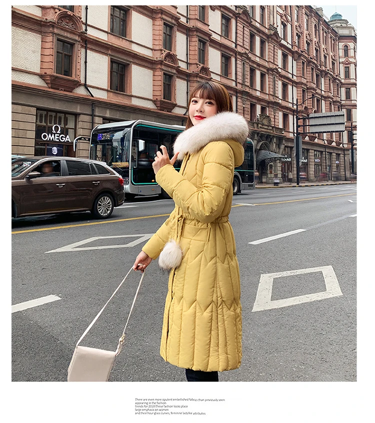 Photo Shoot Winter New Style Avocado Green Cotton-padded Clothes Fashion Korean-style Mid-length down Jacket Cotton-padded