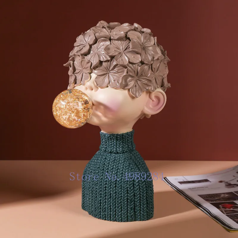 Creativity Resin Blowing Bubbles Boy Human Sculpture Abstract Desktop Furnishings Modern Home Living Room Decoration Figurines