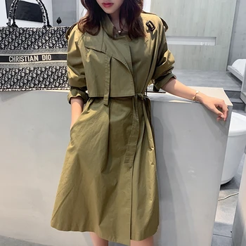 

Fashion New Trench Coat Women 2020 Spring Autumn Khaki Lace-up Long Windbreaker Women Outwear Loose Overcoat Ladies Tide D3507