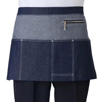 

Waiter Kitchen Wear Men Chef Uniform Striped Women Waitress Restaurant Cook Costumes Cafe Pocket Chef Aprons