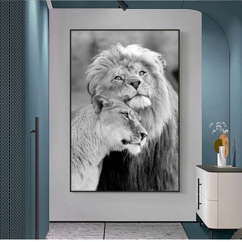 

African Wild Lions Family Canvas Art Posters And Prints Black And White Animals Canvas Paintings On the Wall Art Pictures Cuadro