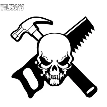

Volkrays Fashion Car Sticker Carpenter Skull Construction Worker Accessories Reflective Vinyl Decal Black/Silver,12cm*13cm