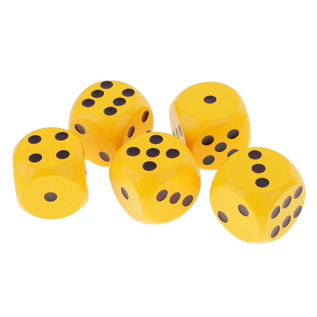 6 Sided Large Wooden Dice Game Supplies 30mm for Dungeons & Dragons TRPG Board Games, Pack of 5
