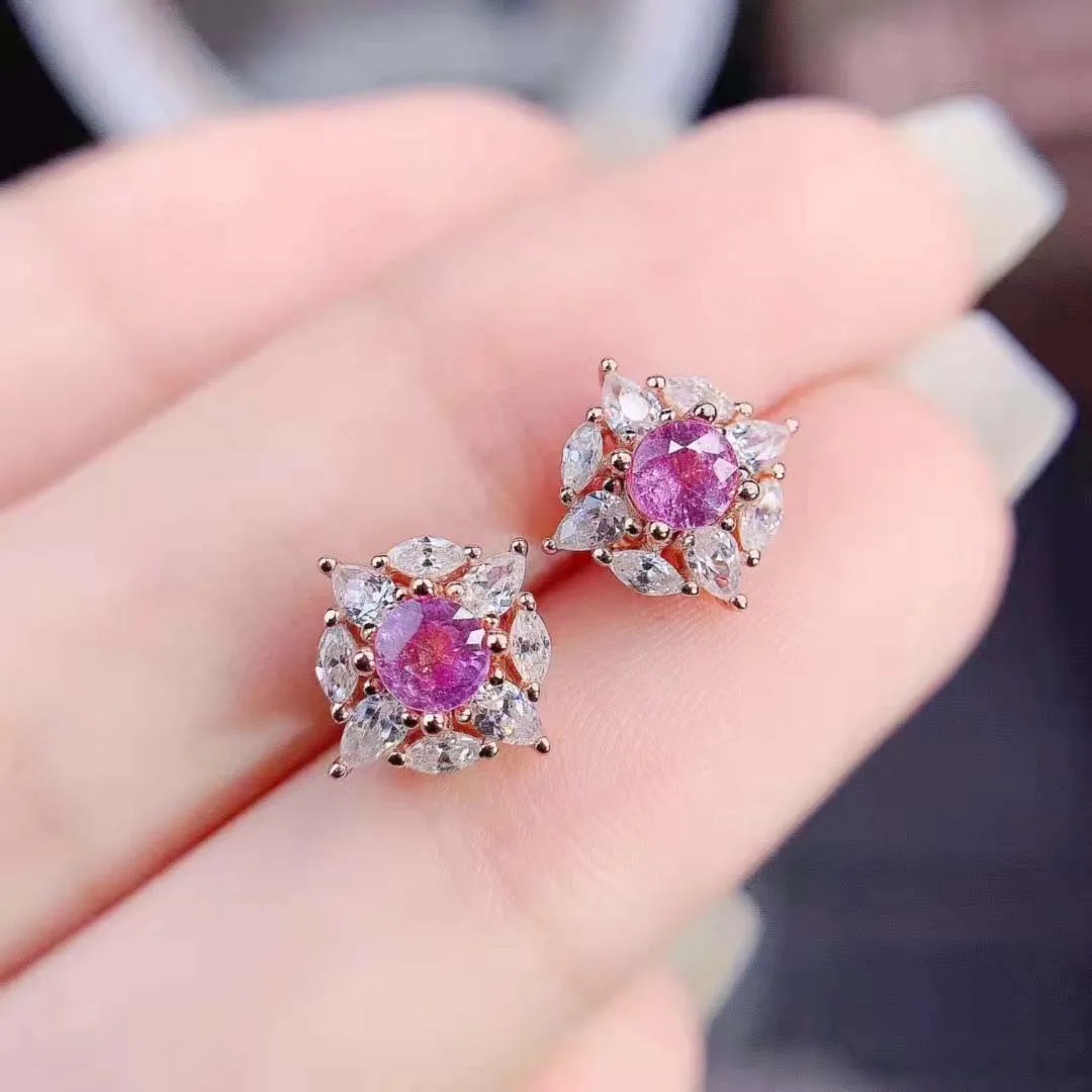 

Tourmaline Fashion Pink Women's Earrings S925 Sterling Silver Natural Gem Fine Weddings Jewelry Free Shipping MeiBaPJ FS