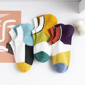 

Spring And Summer 2020 New Fasahion Women's Boat Socks Breathable Cotton Socks Bright Color Patchwork Socks Girl's Ankle Low Soc