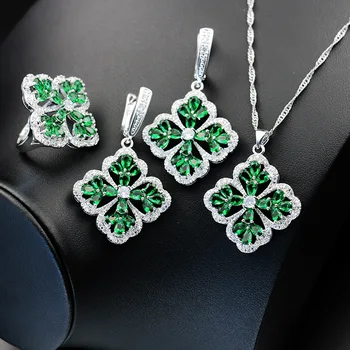 

European and American creative new 3A full diamond jewelry three-piece set bridal set four-leaf clover jewelry set wholesale