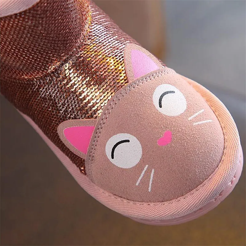 MHYONS Girls snow boots winter new Bling girls cartoon cute baby toddler shoes soft bottom non-slip warm cotton boots