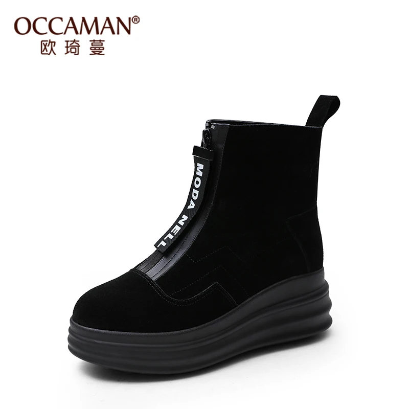 

2019 Female Winter New Style Cowhide Warm Snow Boots Plush Platform Zipper Round Toe Boots 72050