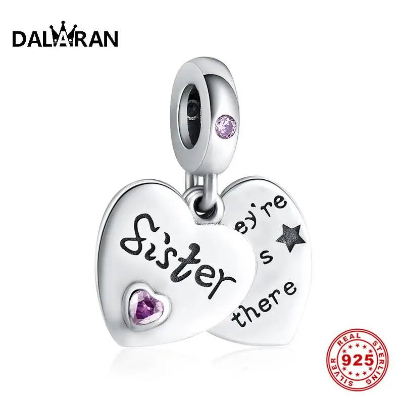 

DALARAN Heart Shape Charms Silver 925 Original Sister Pendant Fit Bracelet Charms for Jewelry Making Girls' Friendship Gift