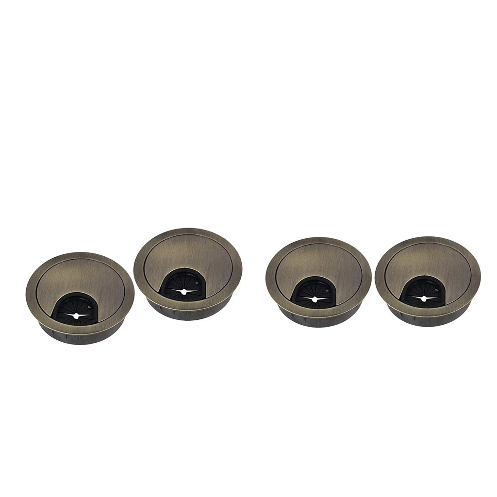 4pcs Zinc Alloy Desk Grommet Cord Cable Hole Cover for Office Home Computer Desk Wires Management 50mm Hole (Bronze)