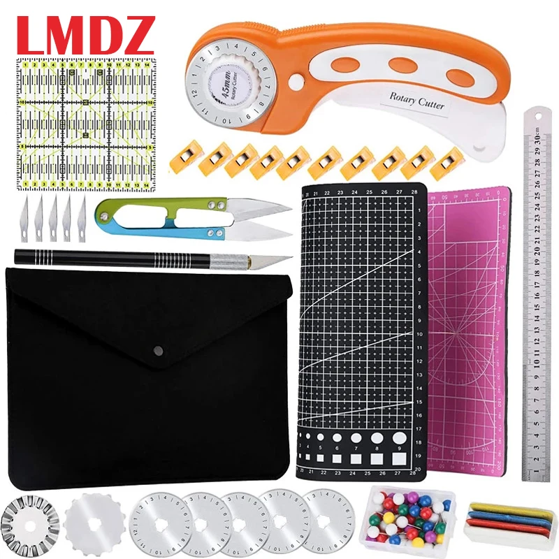 

LMDZ 45mm Rotary Cutter Set with Storage Bag Sewing Pins Leather Craft Fabric Circular Blade Knife DIY Patchwork Sewing Quilting