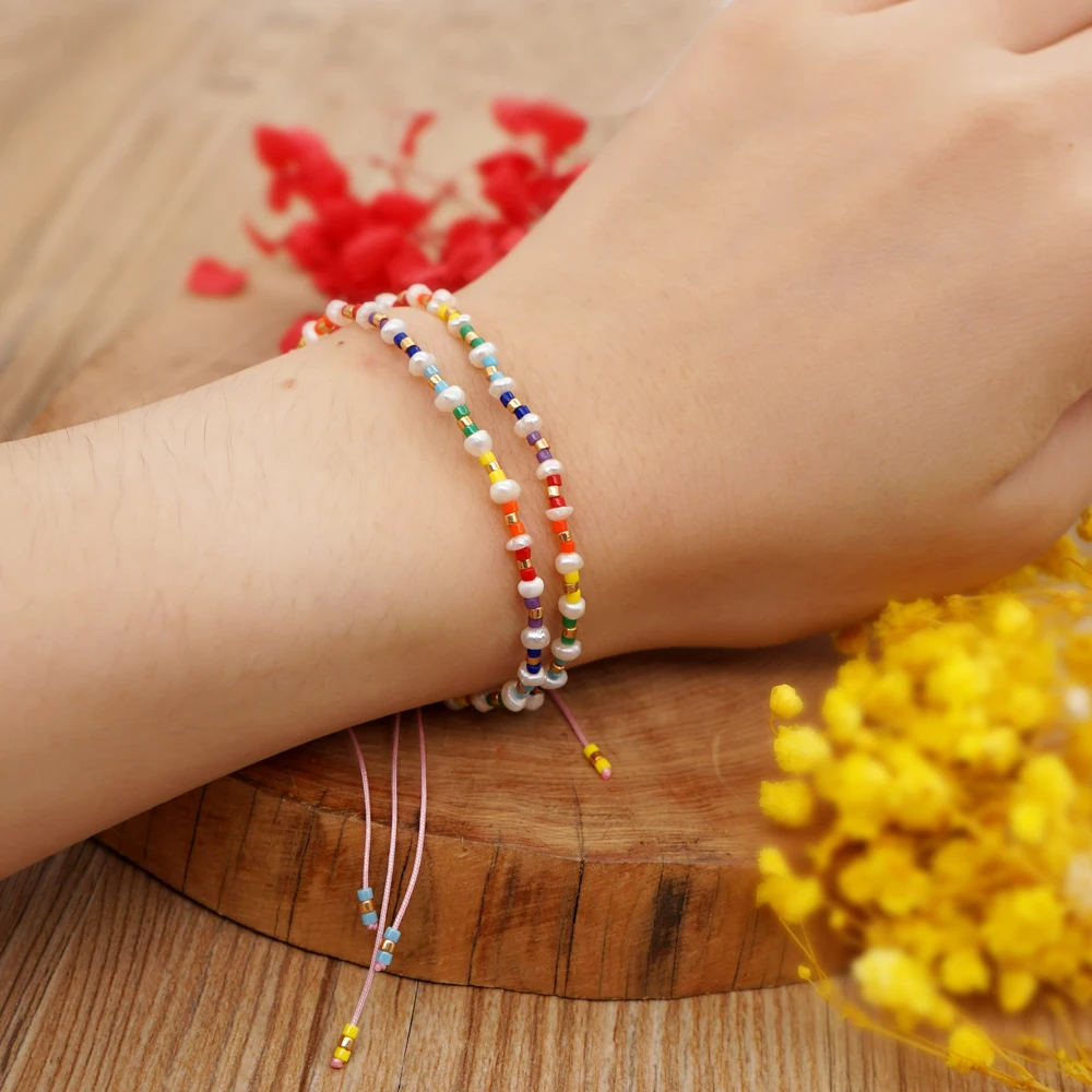 Go2boho Miyuki Bracelet For Women Freshwater Pearl Bracelets Girl Bohemian Summer Rainbow Handmade Jewelry Adjustable Jewellery | Украшения