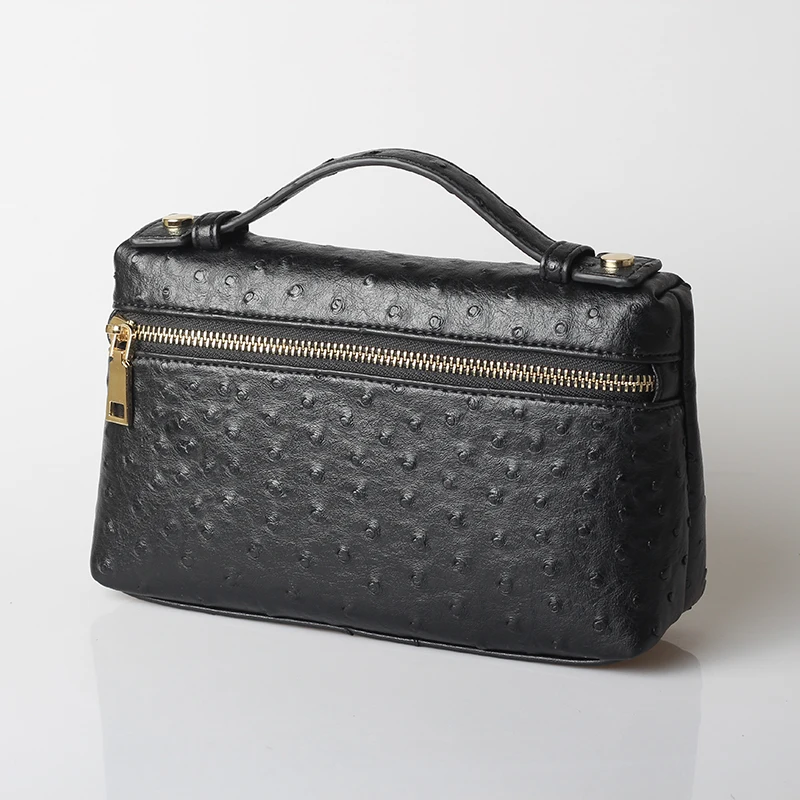 Alirattan, новинка, модный дизайн, сумки с узором страуса, тисненая кожа страуса, переносная сумка, маленький клатч, дамская сумочка, ins - Цвет: Ostrich Black(L)